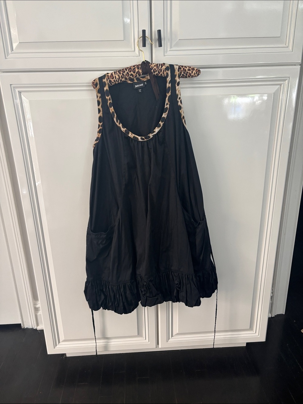 Just Cavalli Black Mini Dress with Leopard-Trim